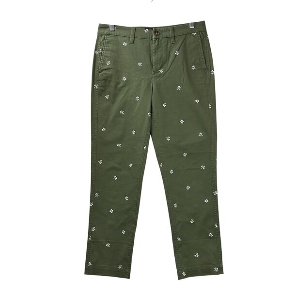 J. Crew Womens Sz 4 High-Rise Girlfriend Chino Pants Olive Green Daisy Print NWT - Picture 11 of 16